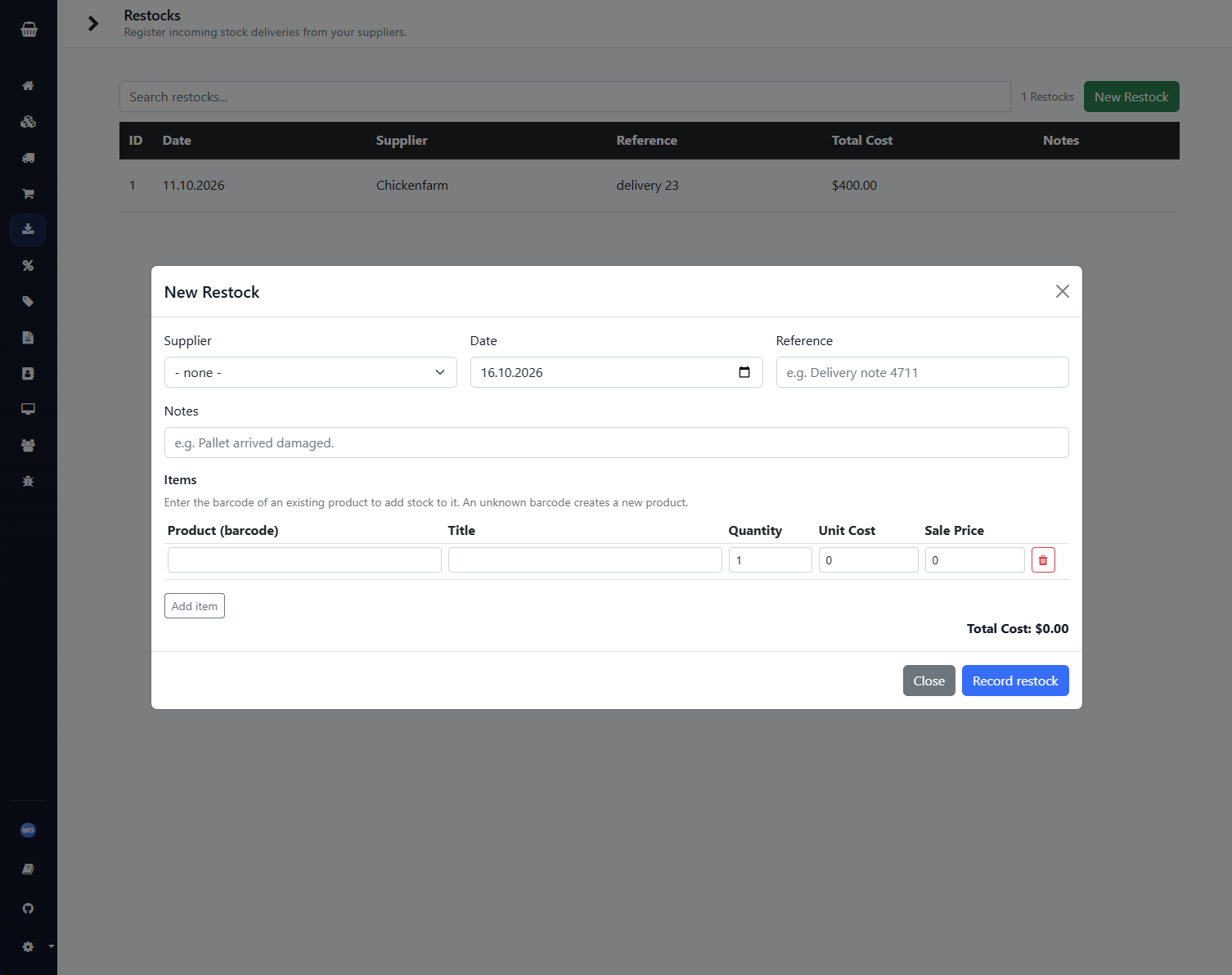 Booking a partial delivery against a purchase order.