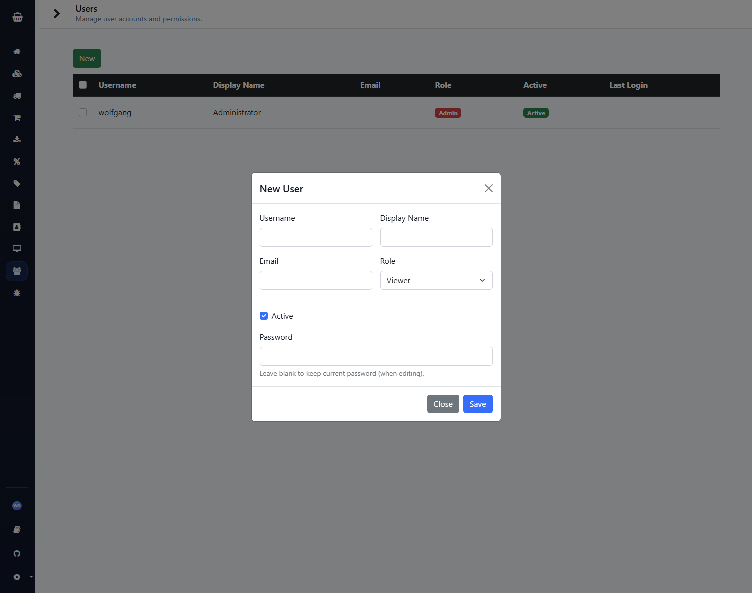 User management with roles.